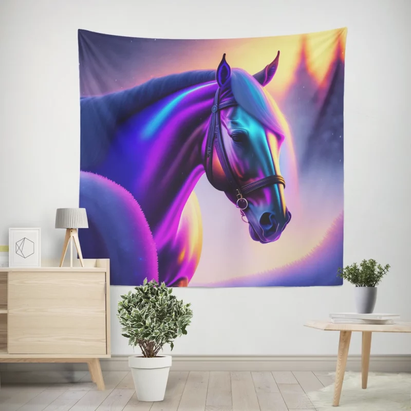 Horse With Blue Artwork Wall Tapestry