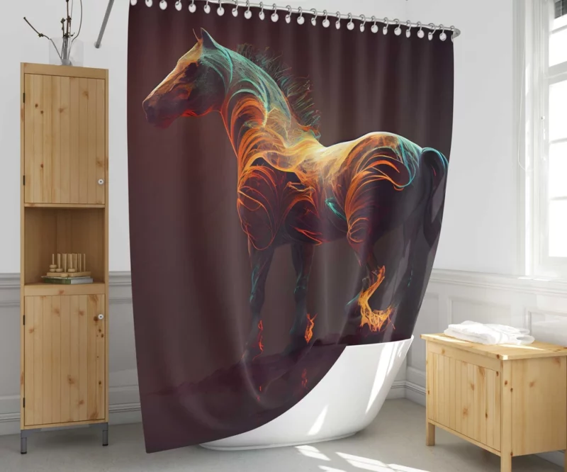 Horse With Fire Effect Shower Curtain 1