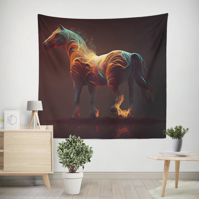 Horse With Fire Effect Wall Tapestry