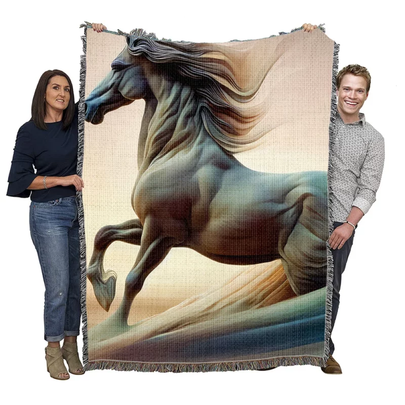 Horse With Long Mane Painting Woven Blanket