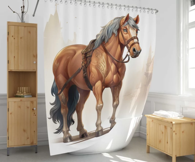 Horse in Front of Building Shower Curtain 1