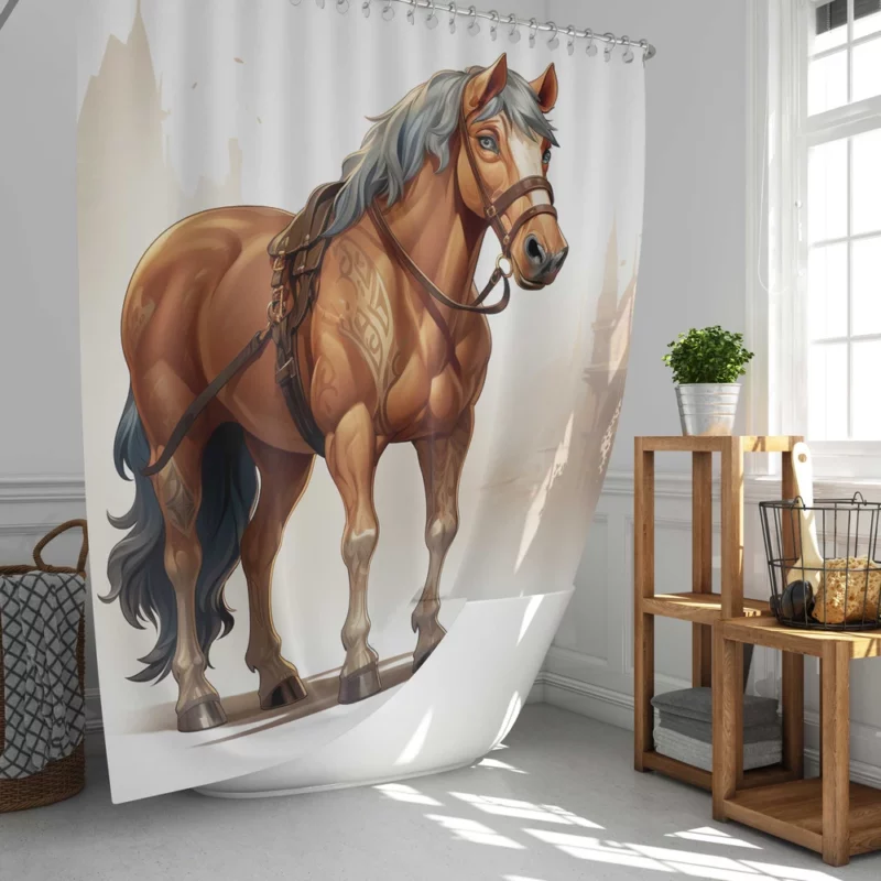 Horse in Front of Building Shower Curtain