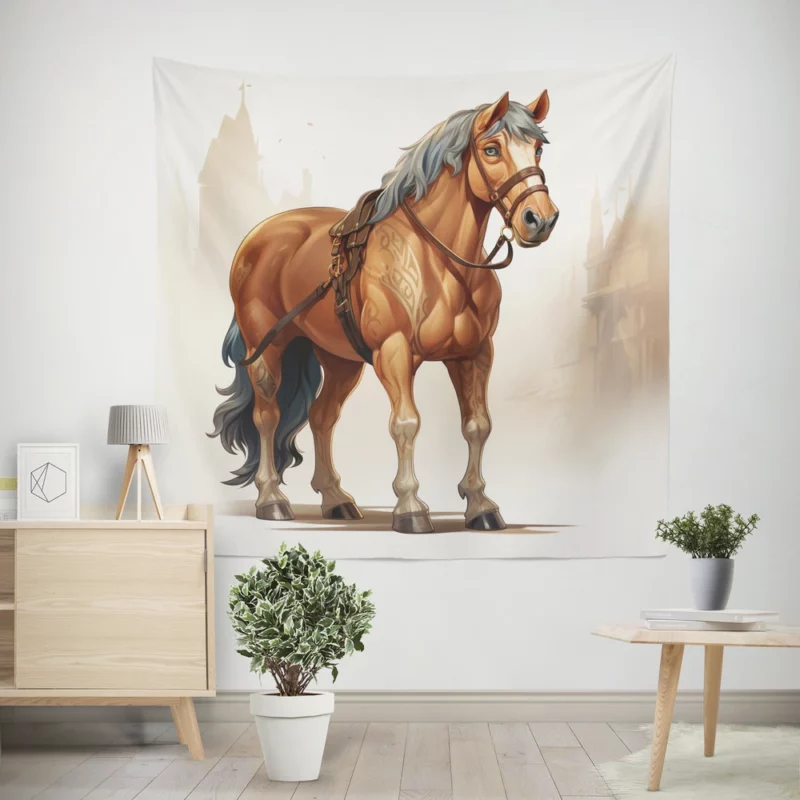 Horse in Front of Building Wall Tapestry