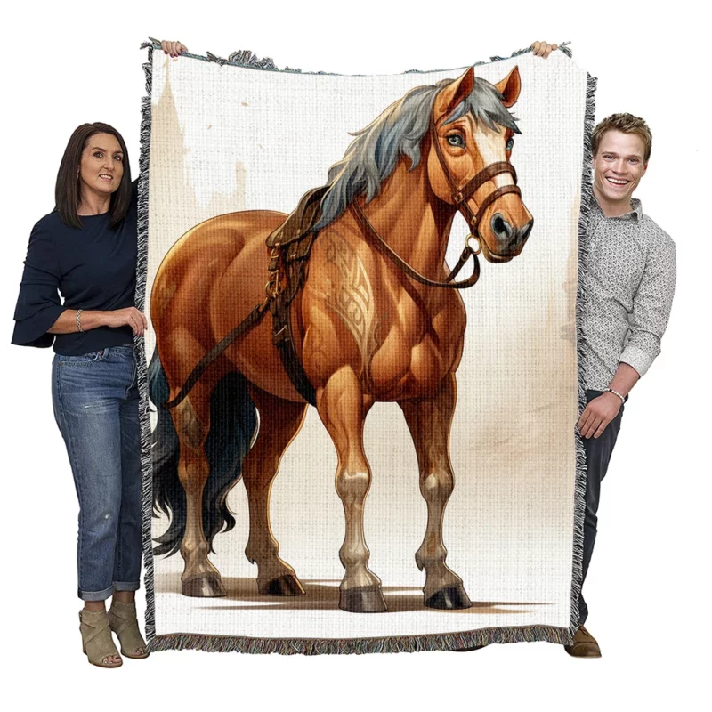 Horse in Front of Building Woven Blanket