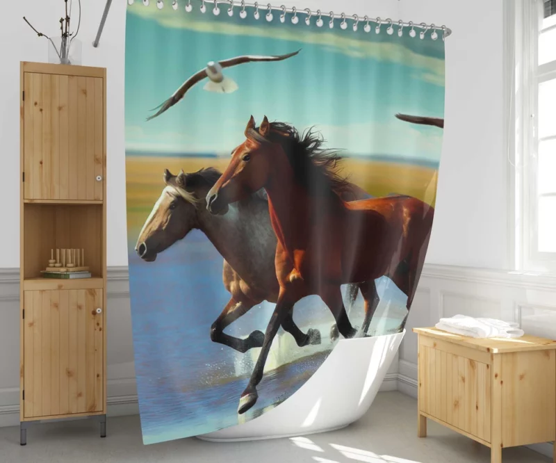 Horses Running by Lakes Shower Curtain 1