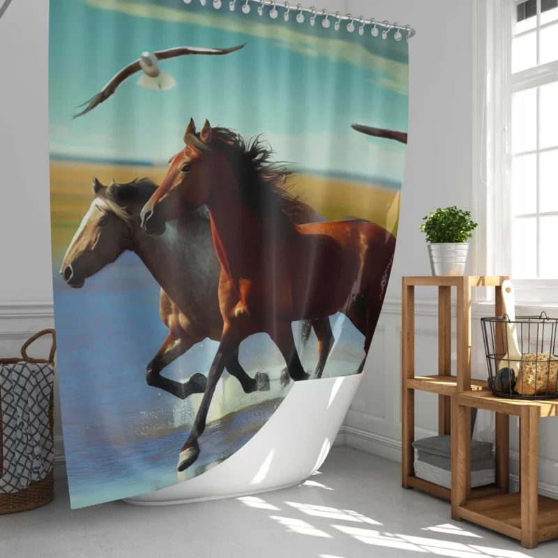 Horses Running by Lakes Shower Curtain