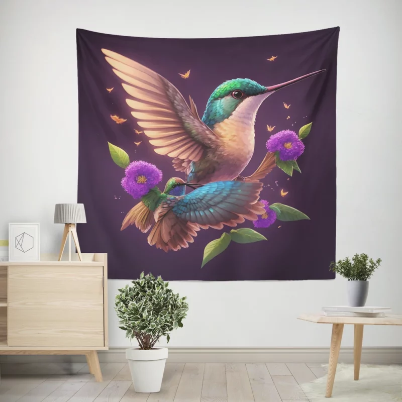 Hummingbird Mascot Illustration Wall Tapestry