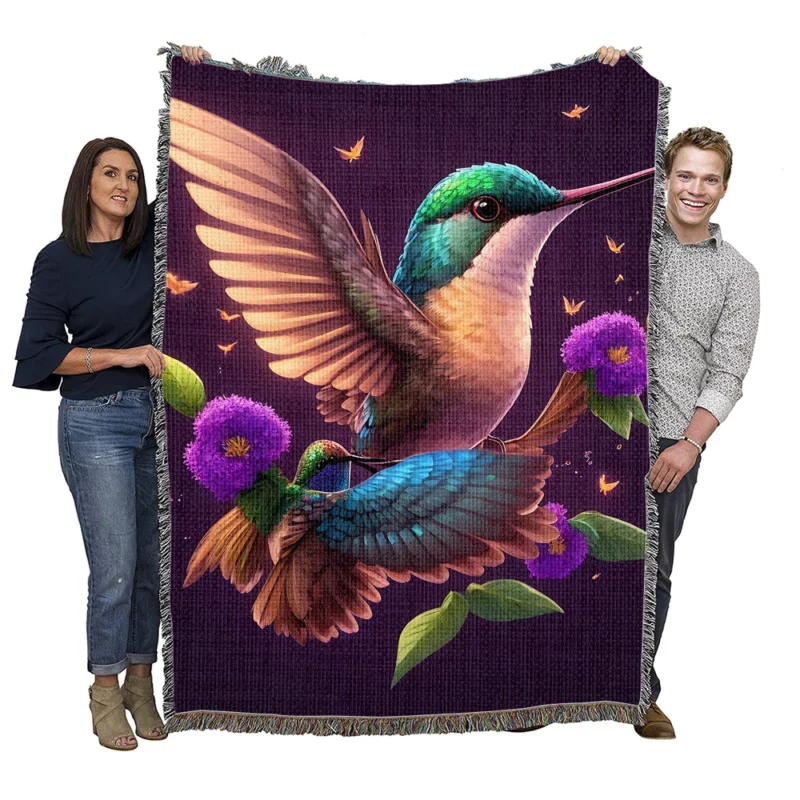 Hummingbird Mascot Illustration Woven Blanket