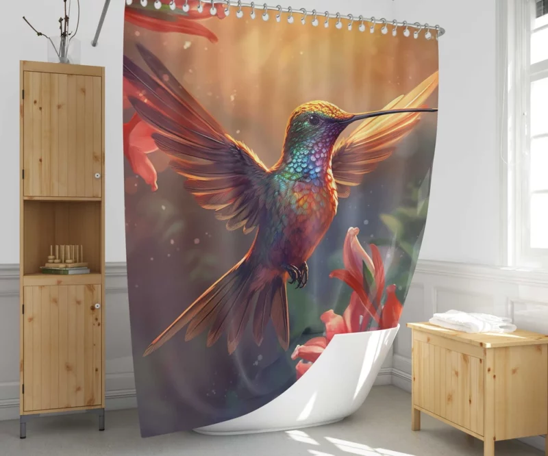 Hummingbird With Pink Flowers Shower Curtain 1