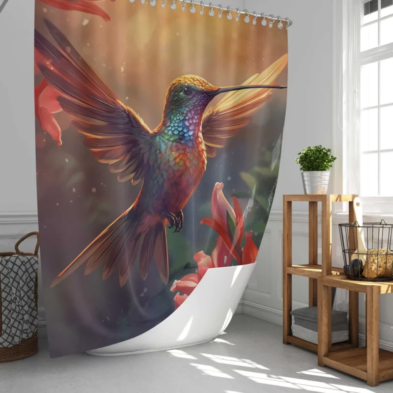 Hummingbird With Pink Flowers Shower Curtain