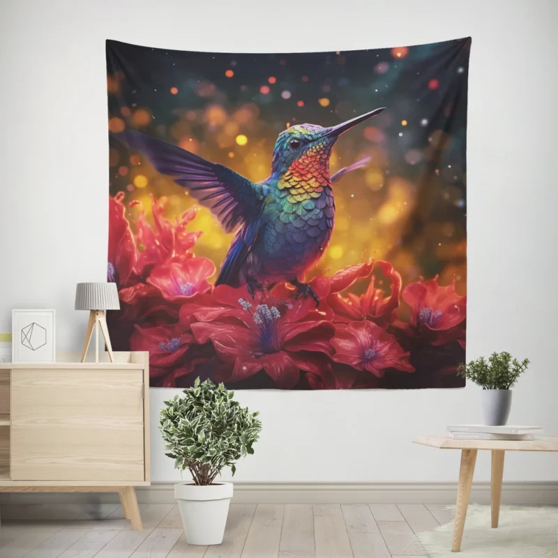 Hummingbird and Flowers Wall Tapestry