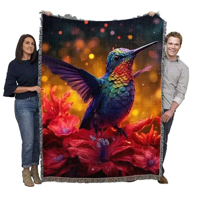 Hummingbird and Flowers Woven Blanket