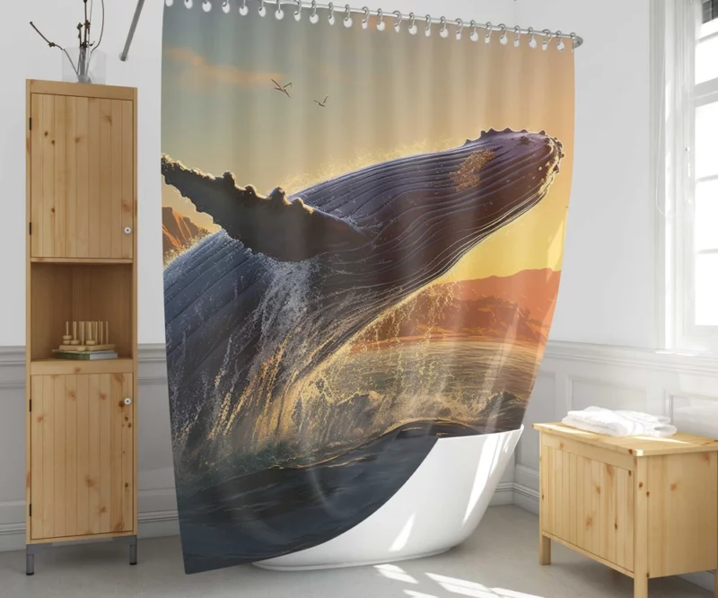 Humpback Whale Jumping from Ocean Shower Curtain 1