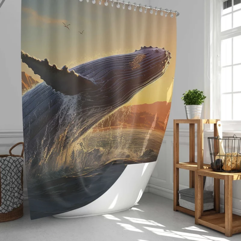 Humpback Whale Jumping from Ocean Shower Curtain