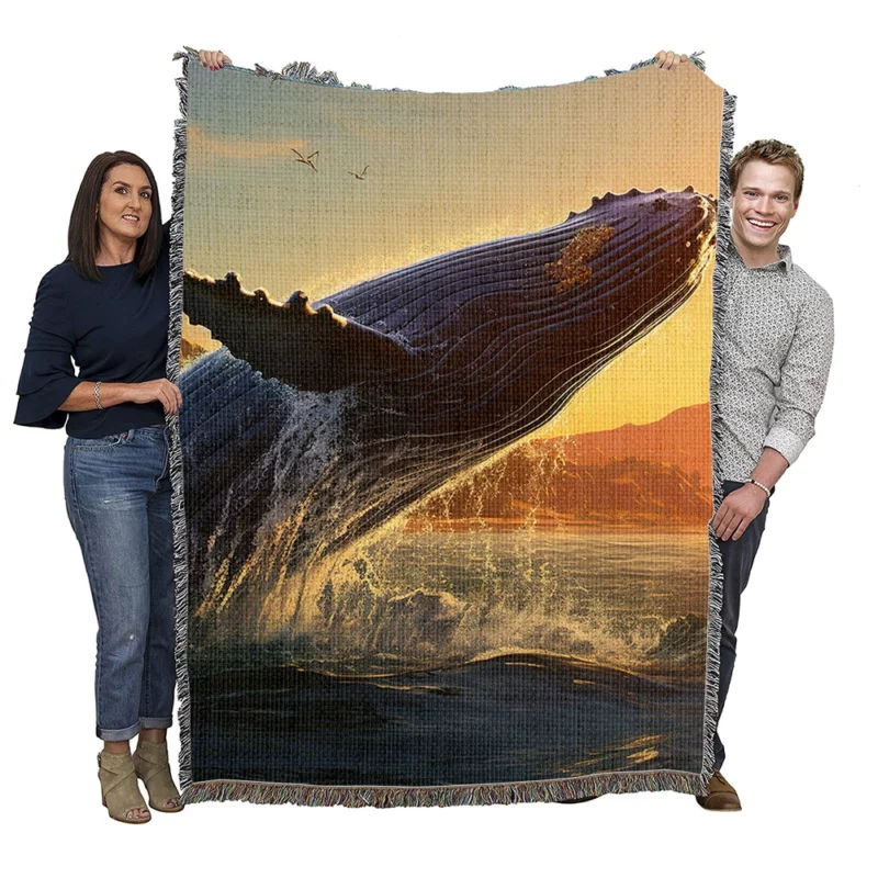 Humpback Whale Jumping from Ocean Woven Blanket