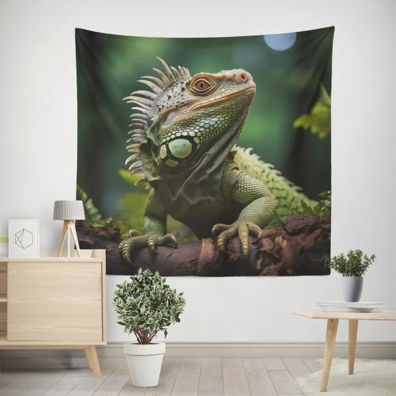 Iguana in the Wild AI Photography Wall Tapestry