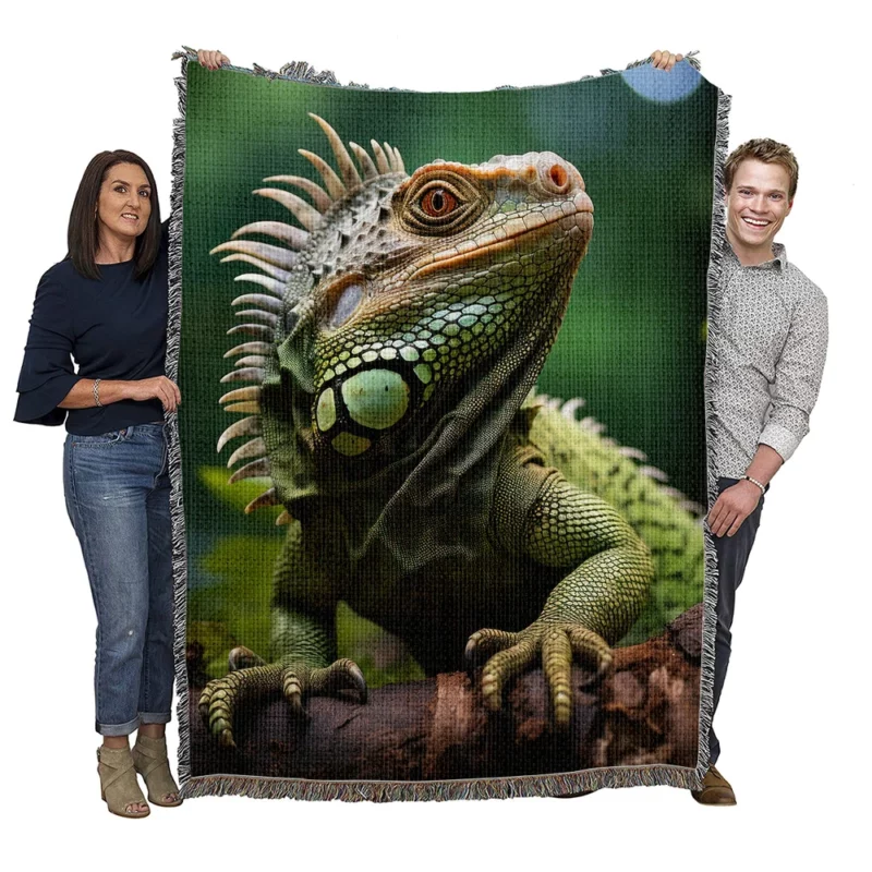 Iguana in the Wild AI Photography Woven Blanket