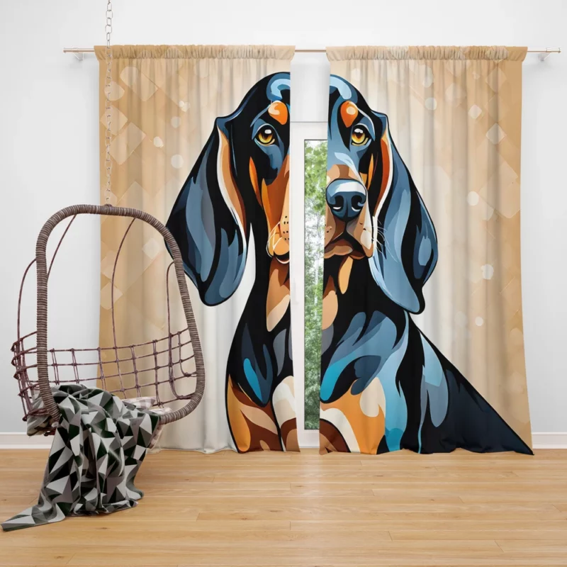 Intelligent Black and Tan Coonhound Dog Guardian Curtain