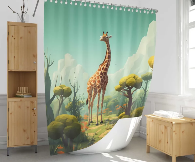 Isometric Giraffe Illustration Shower Curtain 1