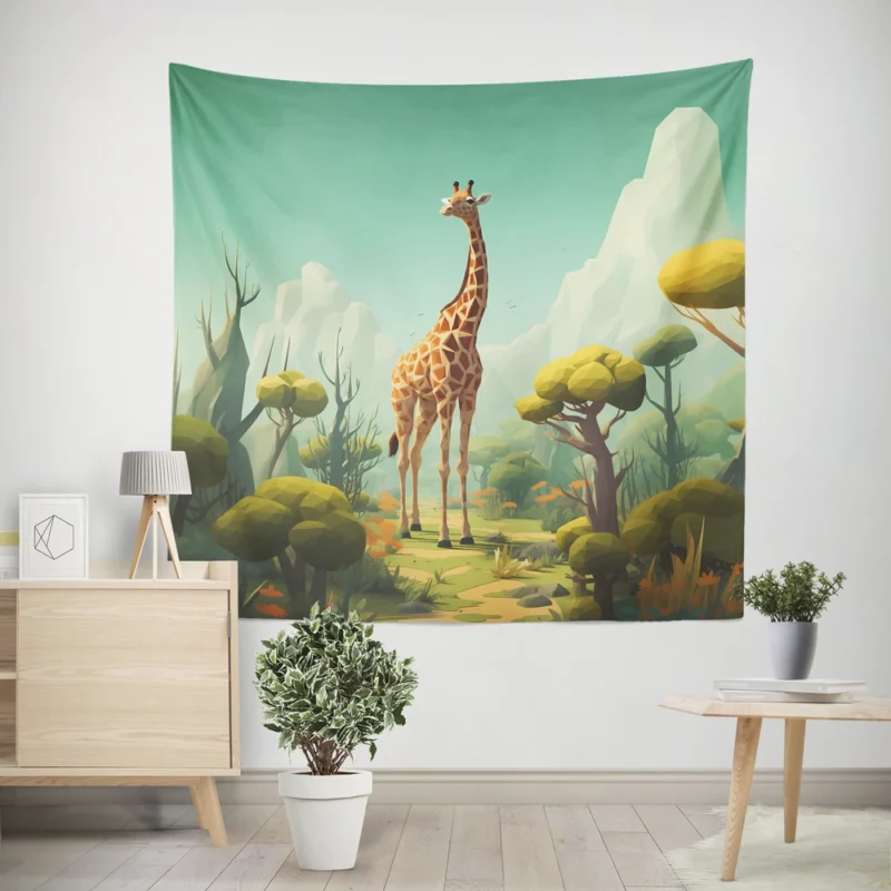 Isometric Giraffe Illustration Wall Tapestry