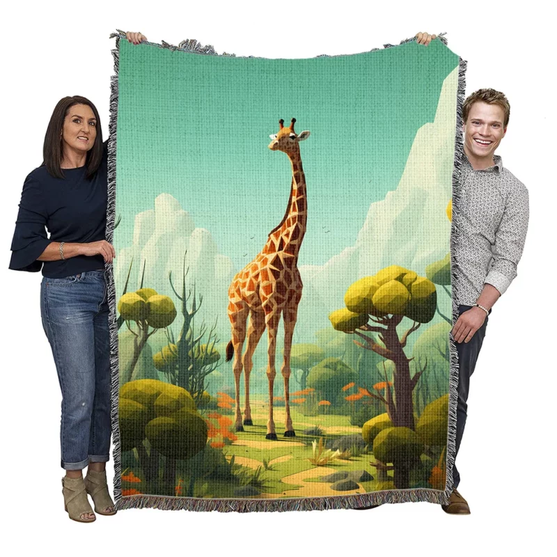 Isometric Giraffe Illustration Woven Blanket