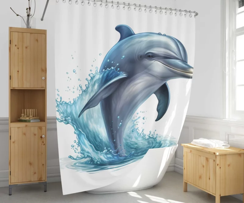 Jumping Dolphin Artwork Shower Curtain 1