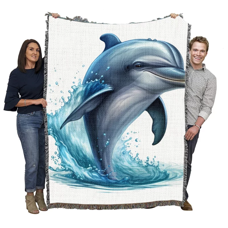 Jumping Dolphin Artwork Woven Blanket