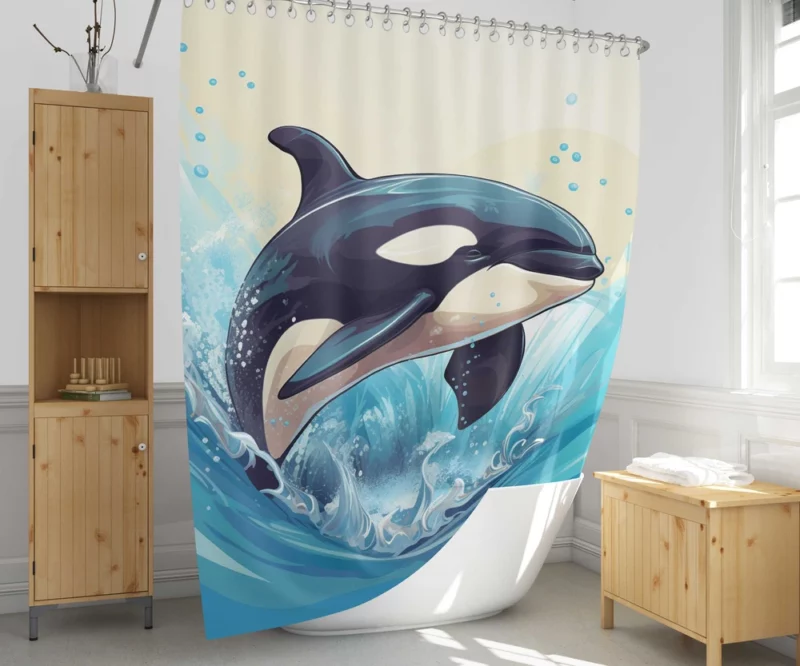 Jumping Orca Cartoon Shower Curtain 1