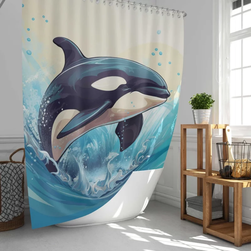 Jumping Orca Cartoon Shower Curtain