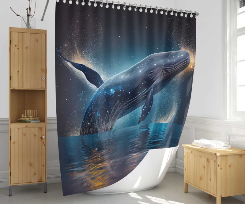 Jumping Whale AI Artwork Shower Curtain 1
