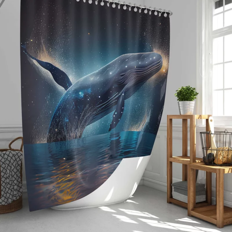 Jumping Whale AI Artwork Shower Curtain