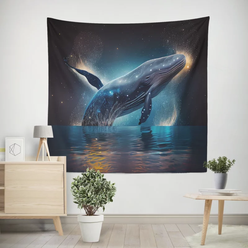 Jumping Whale AI Artwork Wall Tapestry