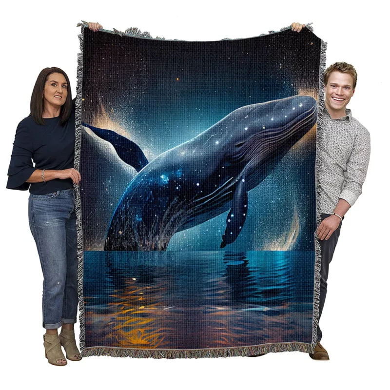 Jumping Whale AI Artwork Woven Blanket