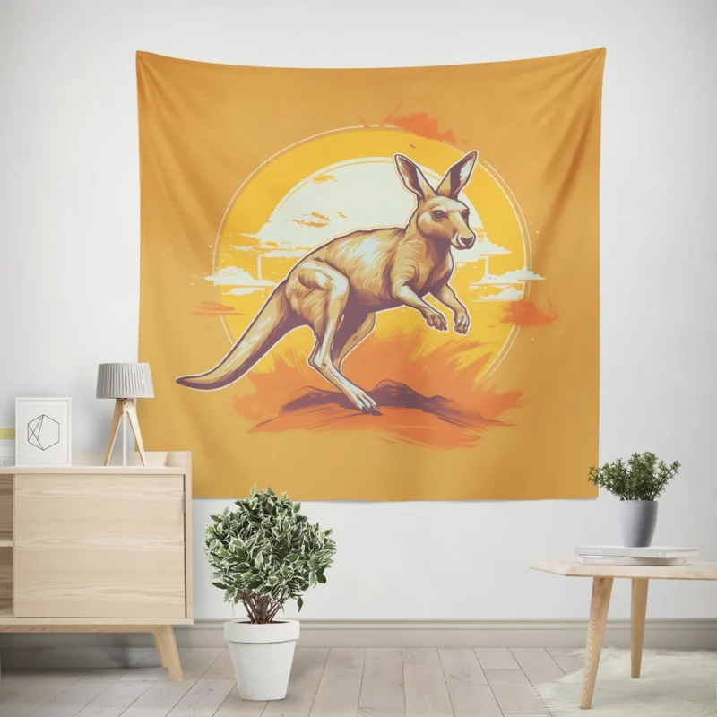 Kangaroo Running in the Desert Wall Tapestry