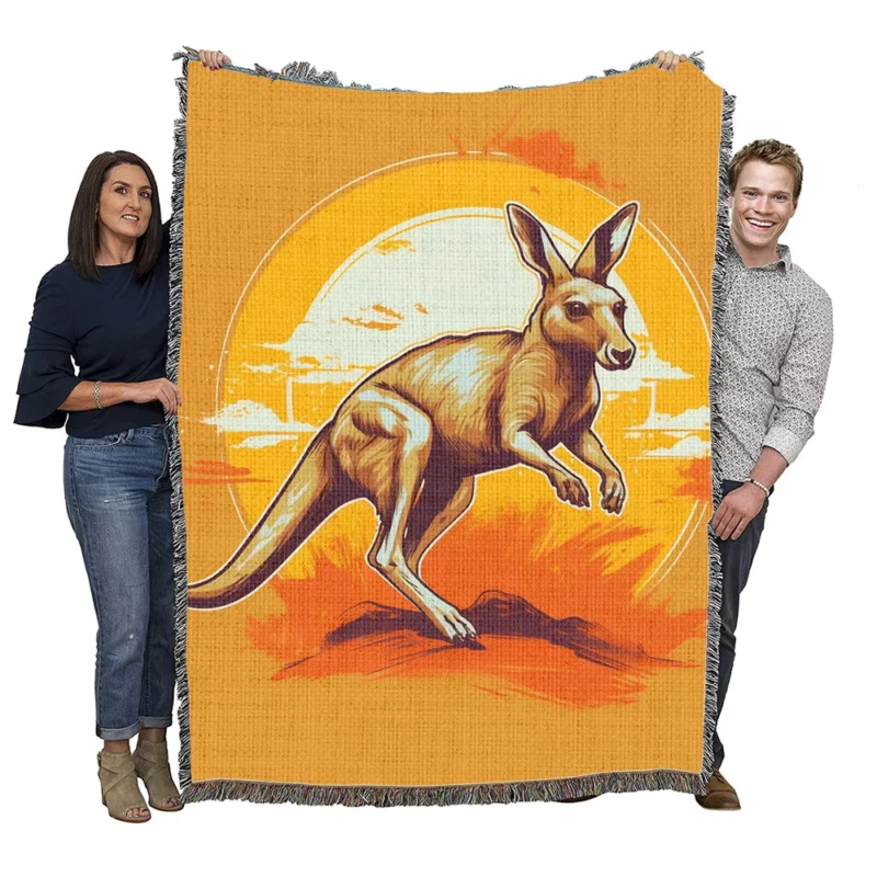 Kangaroo Running in the Desert Woven Blanket
