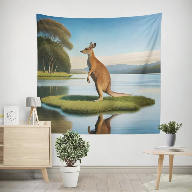 Kangaroo by the Lakeside Wall Tapestry