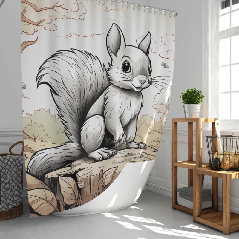 Kids Coloring Page with Cheerful Squirrel Shower Curtain