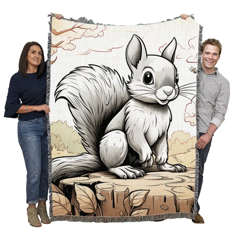 Kids Coloring Page with Cheerful Squirrel Woven Blanket