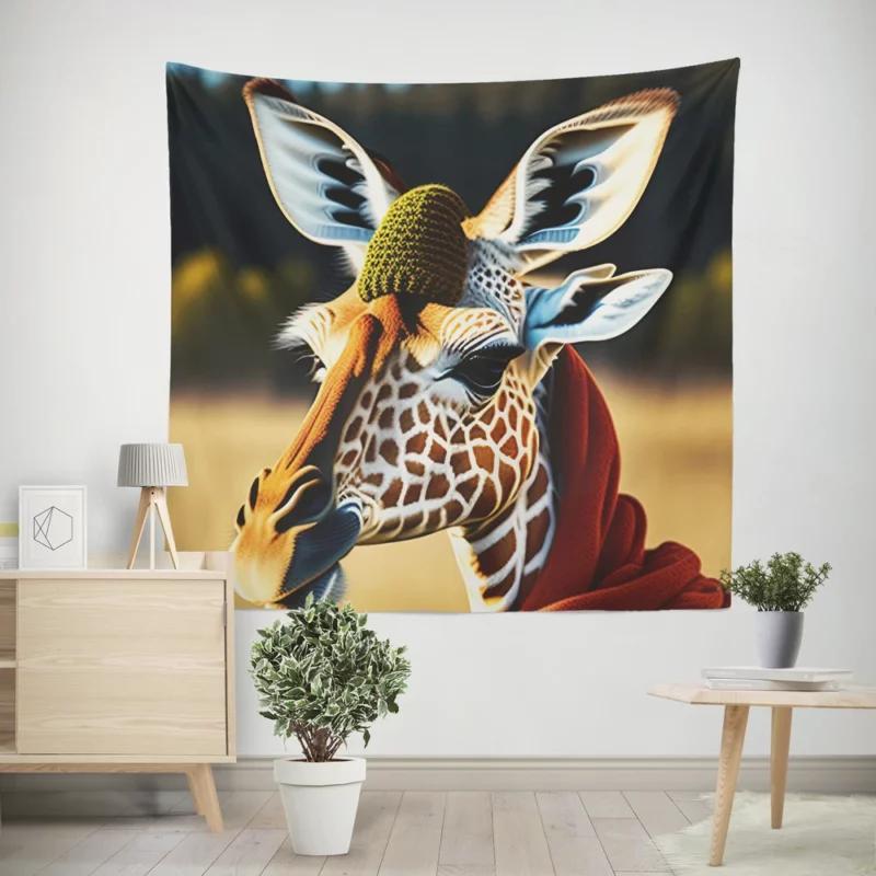 Knitted Scarf on a Giraffe Wall Tapestry