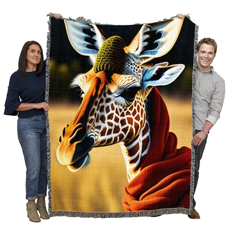 Knitted Scarf on a Giraffe Woven Blanket