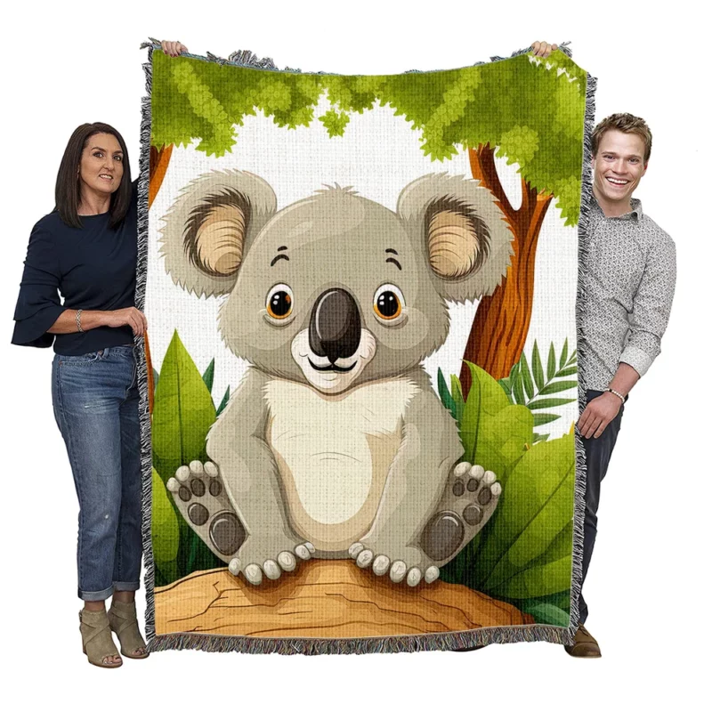 Koala Bear Cartoon on White Woven Blanket