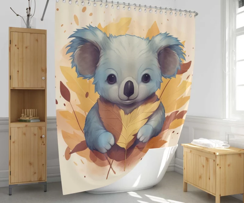 Koala Holding Eucalyptus Leaf Shower Curtain 1