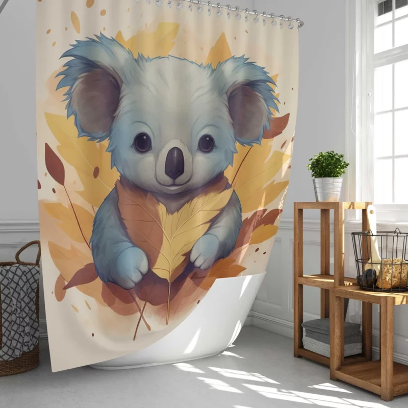 Koala Holding Eucalyptus Leaf Shower Curtain