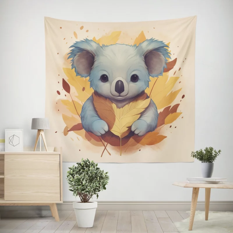 Koala Holding Eucalyptus Leaf Wall Tapestry