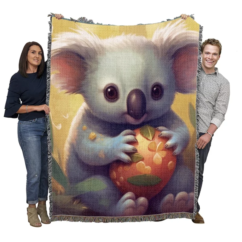 Koala Holding Heart Object Woven Blanket