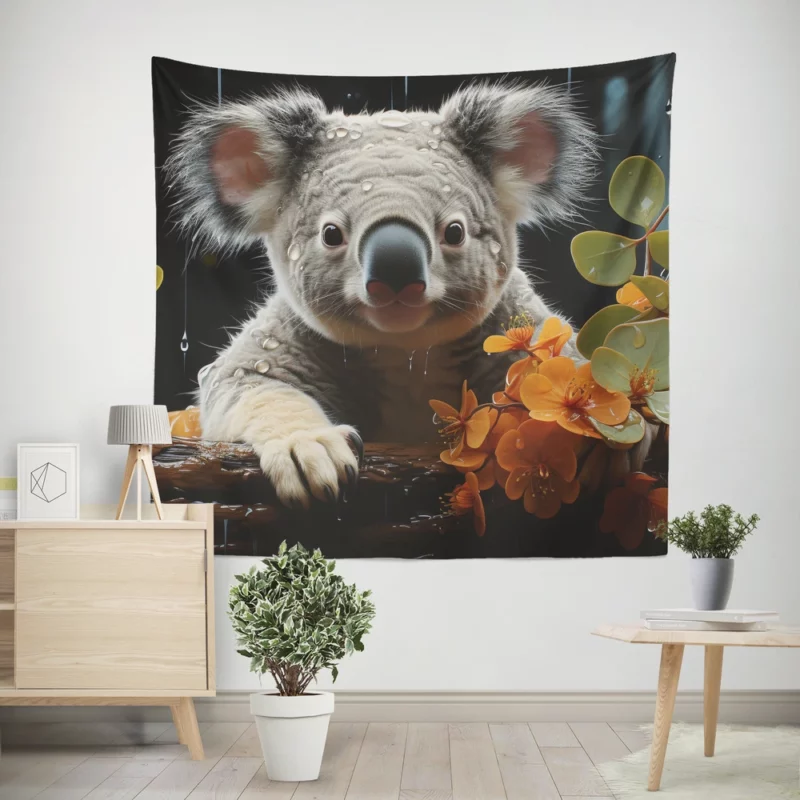 Koala Sitting on Branch Wall Tapestry