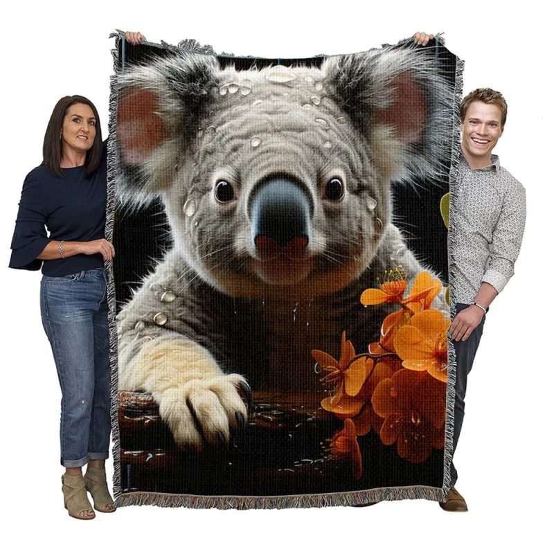 Koala Sitting on Branch Woven Blanket