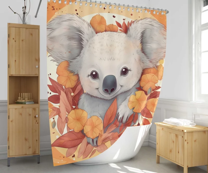 Koala Surrounded by Leaves Shower Curtain 1