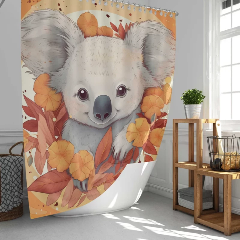 Koala Surrounded by Leaves Shower Curtain