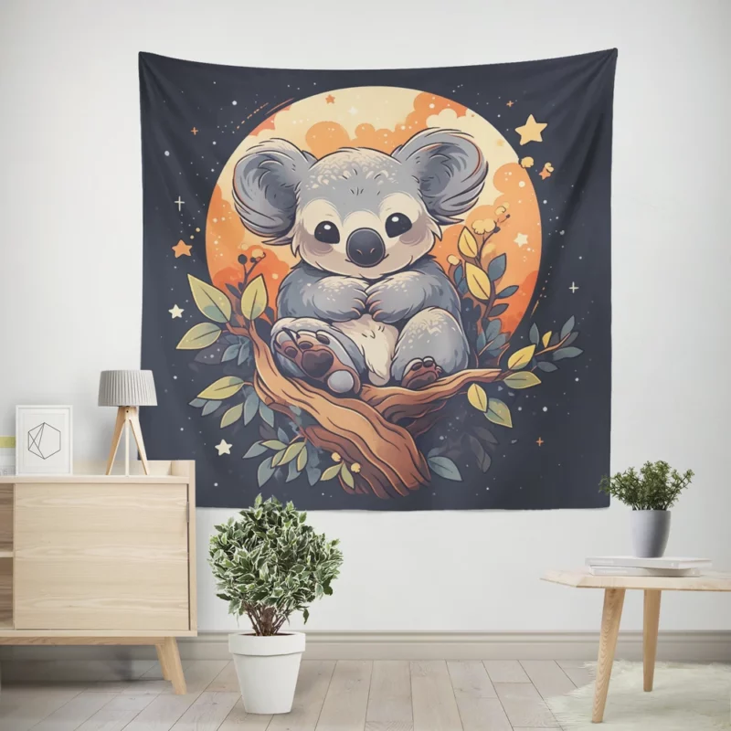 Koala Under the Full Moon Wall Tapestry